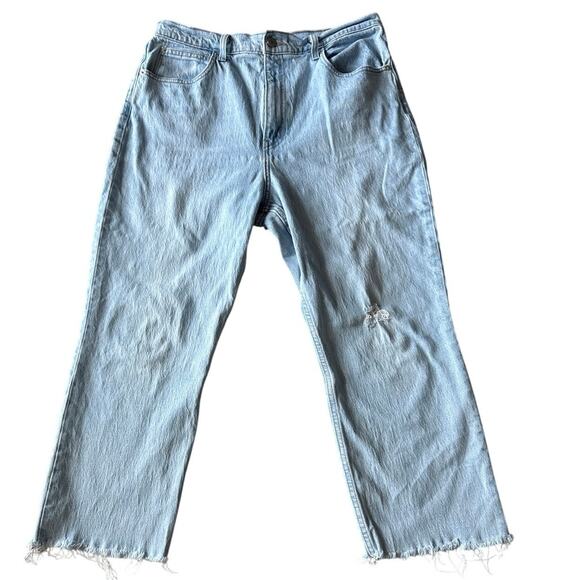 Levi’s Premium 70s High Rise Straight Denim Jeans Womens Plus 32 Raw Hem Cropped - Picture 1 of 12
